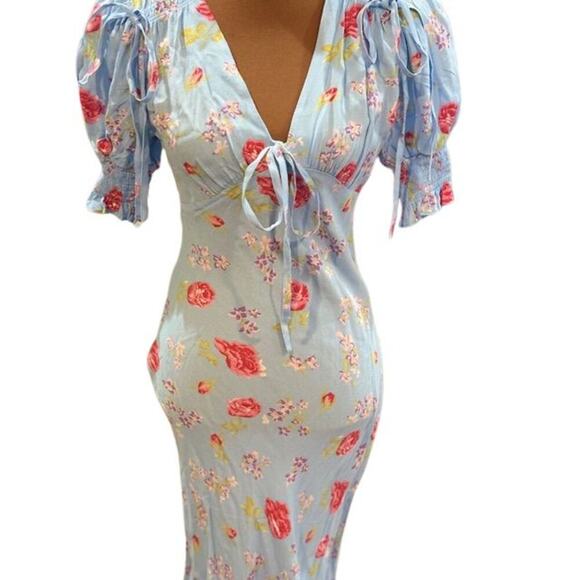 Topshop Blue Midi Dress with Tie Details in a Vintage Floral Print NWOT – Size 4 - Picture 3 of 9